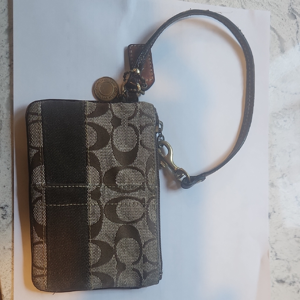 Coach Brown Leather Keychain Wristlet Wallet
